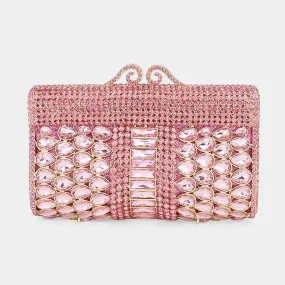 Pink Teardrop Stone Cluster Embellished Bling Clutch / Tote / Shoulder Bag