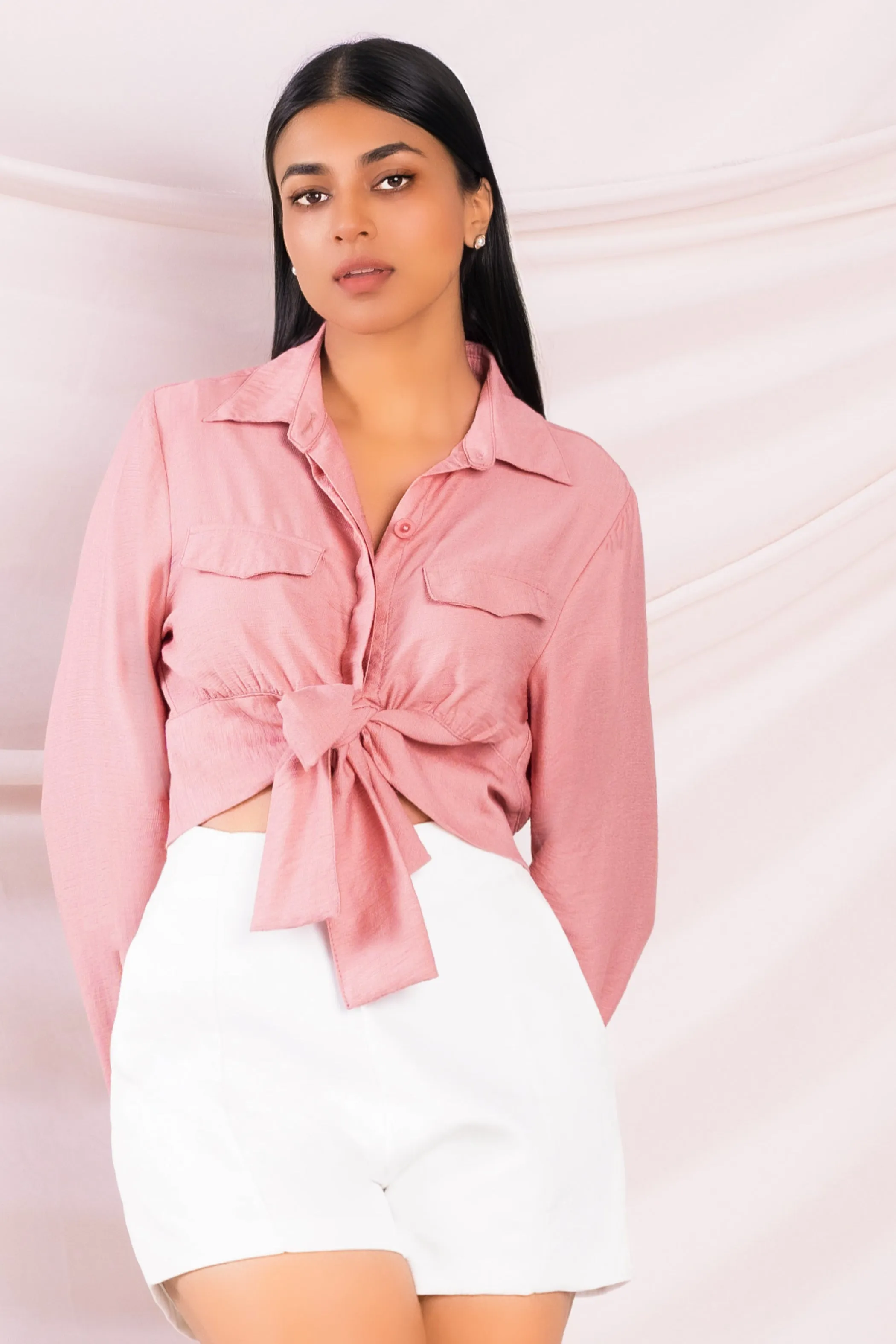 Pink Tie Front Crop Top