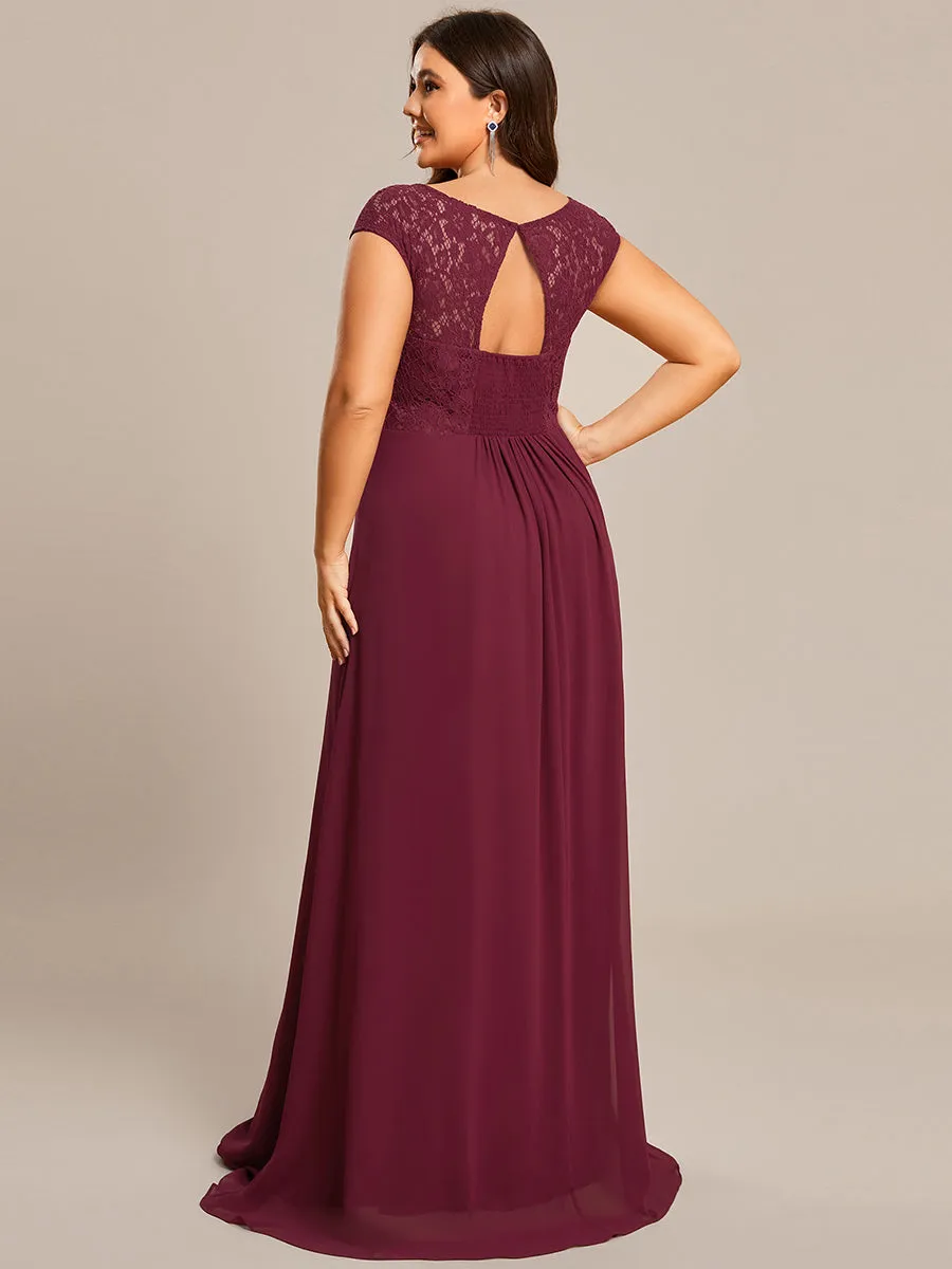 Plus Cap Sleeve A Line Wholesale Lace & Chiffon Evening Dresses