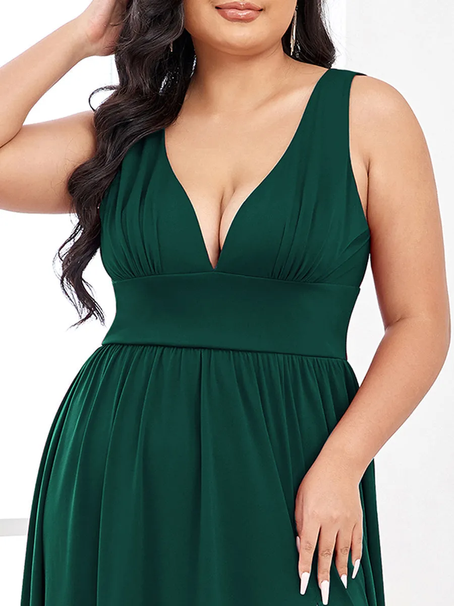 Plus Sleeveless Wholesale Bridesmaid Dresses with Deep V Neck and A Line