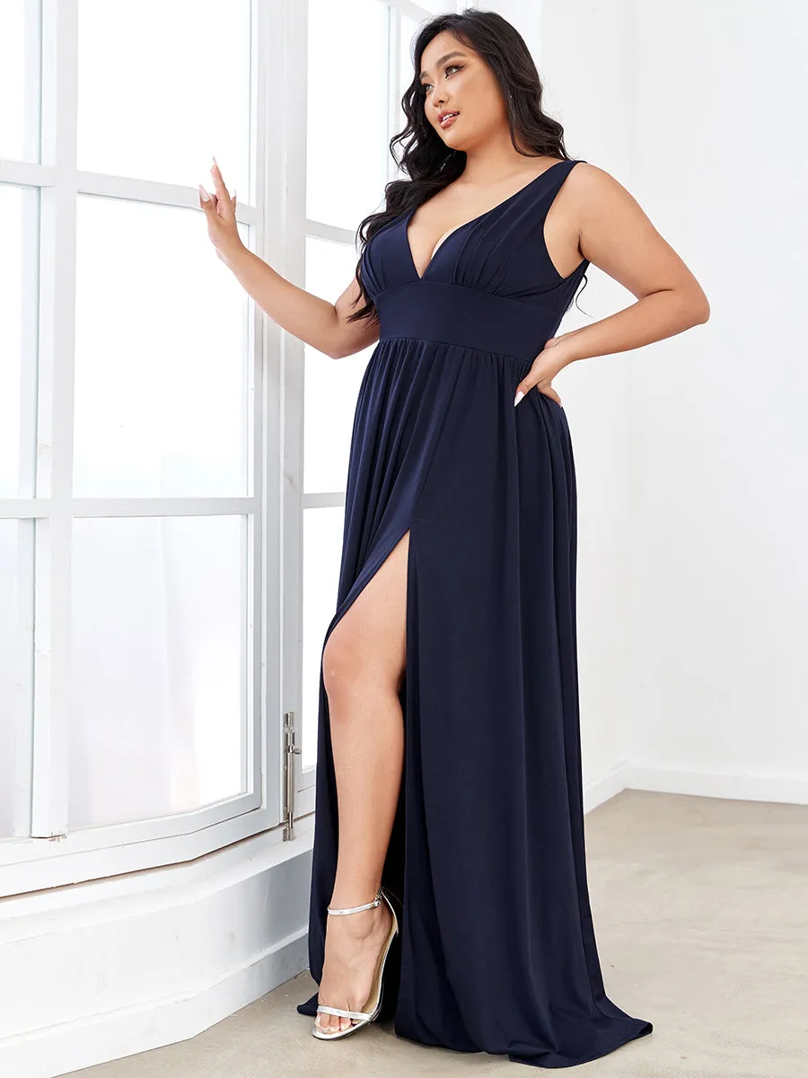 Plus Sleeveless Wholesale Bridesmaid Dresses with Deep V Neck and A Line