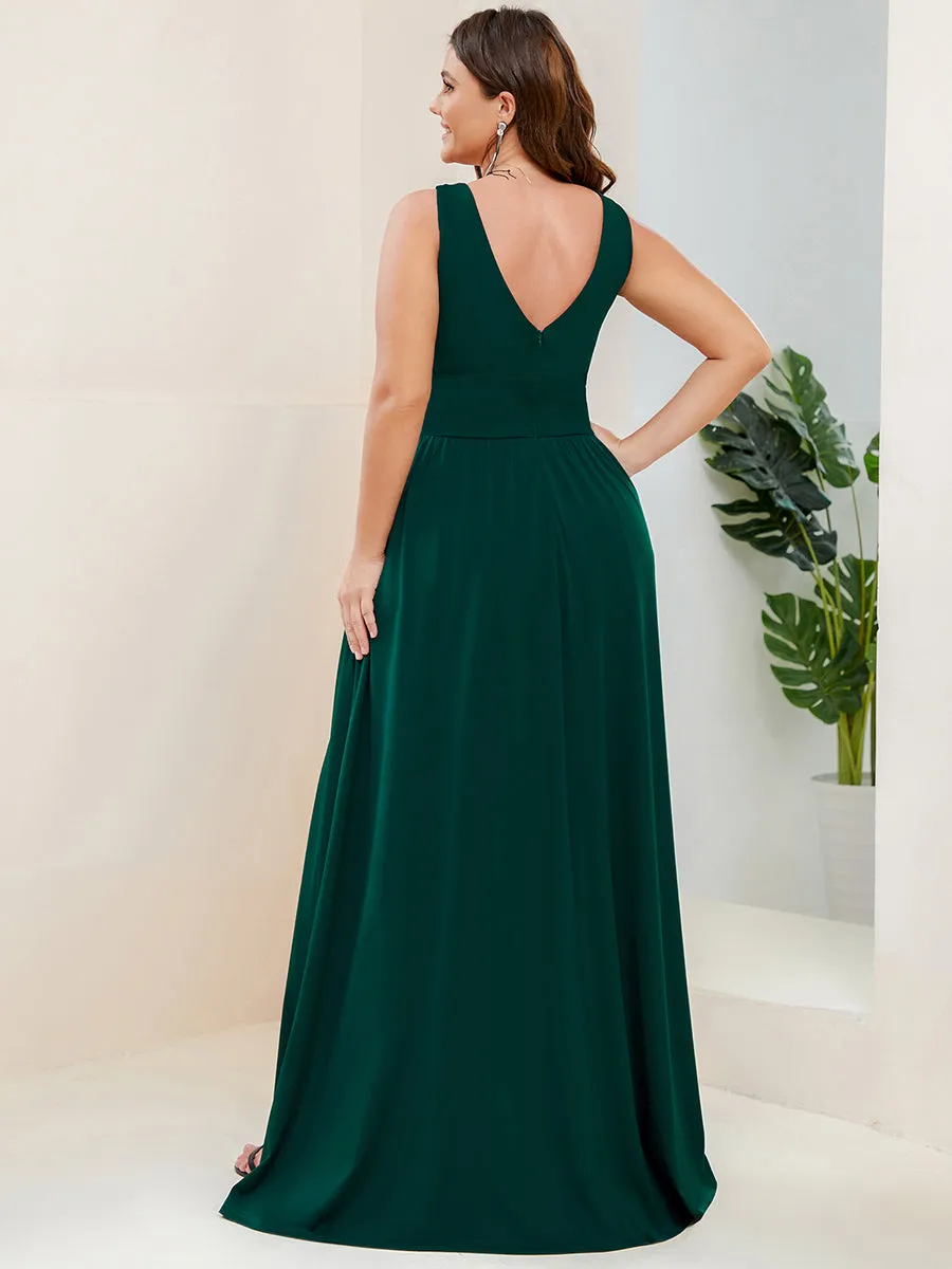 Plus Sleeveless Wholesale Bridesmaid Dresses with Deep V Neck and A Line