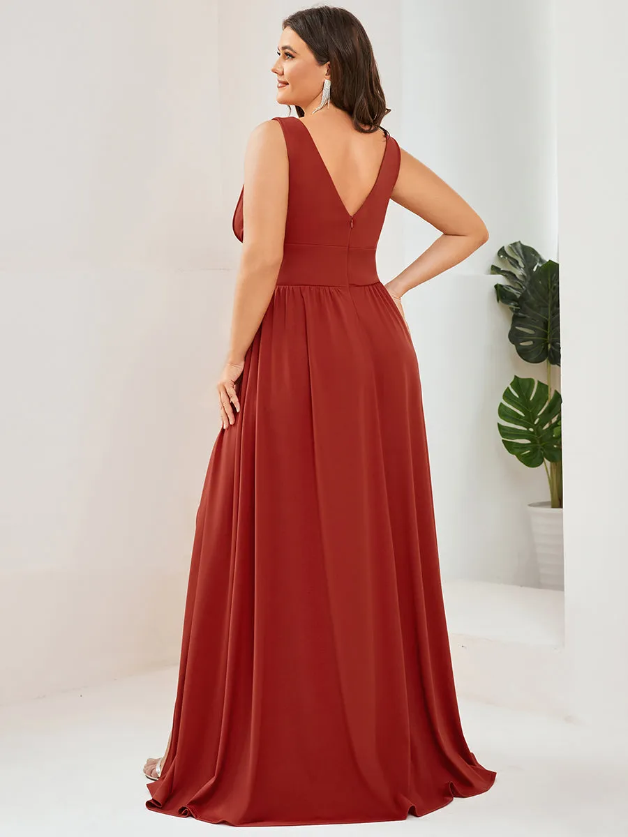 Plus Sleeveless Wholesale Bridesmaid Dresses with Deep V Neck and A Line