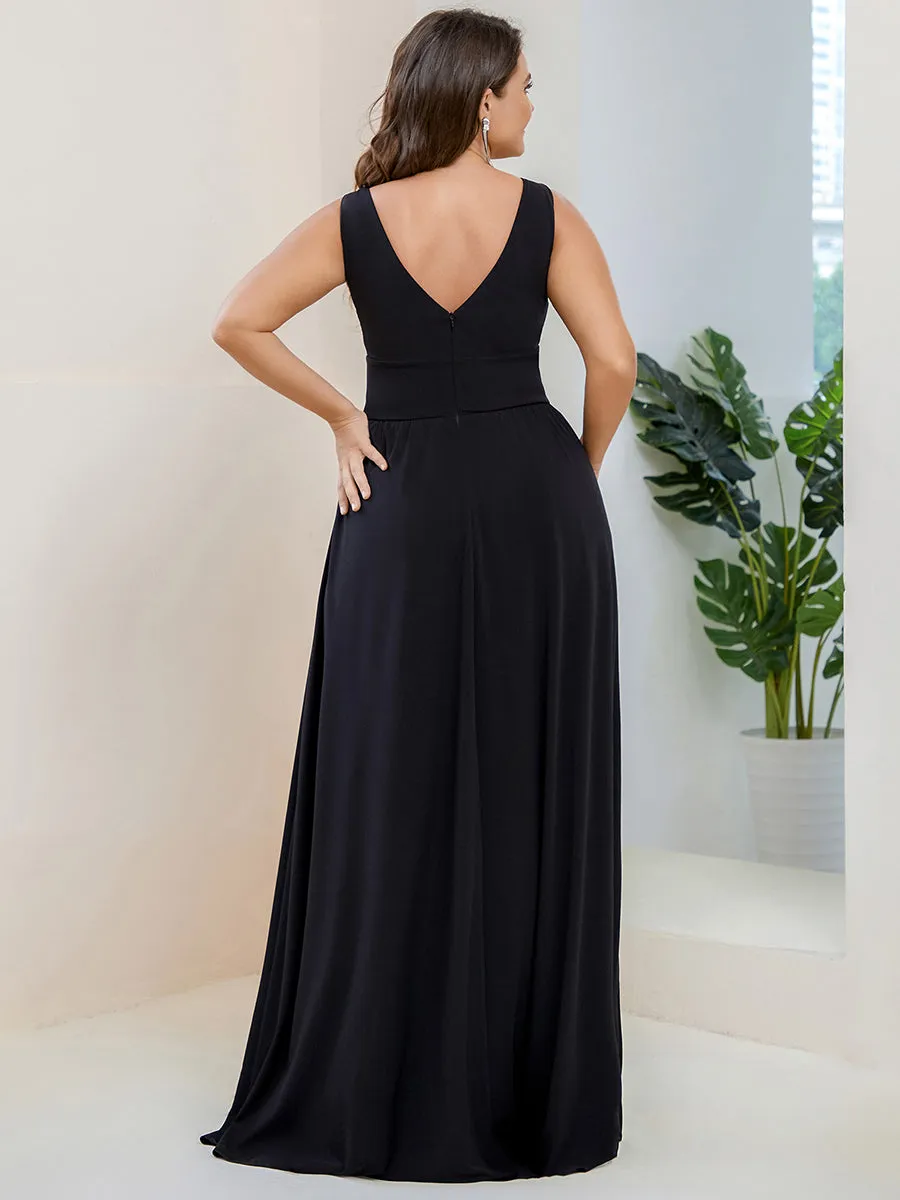 Plus Sleeveless Wholesale Bridesmaid Dresses with Deep V Neck and A Line