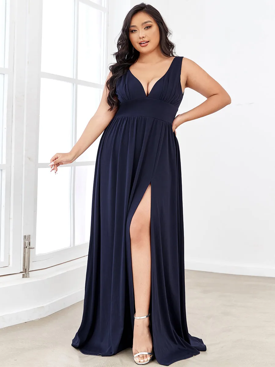 Plus Sleeveless Wholesale Bridesmaid Dresses with Deep V Neck and A Line