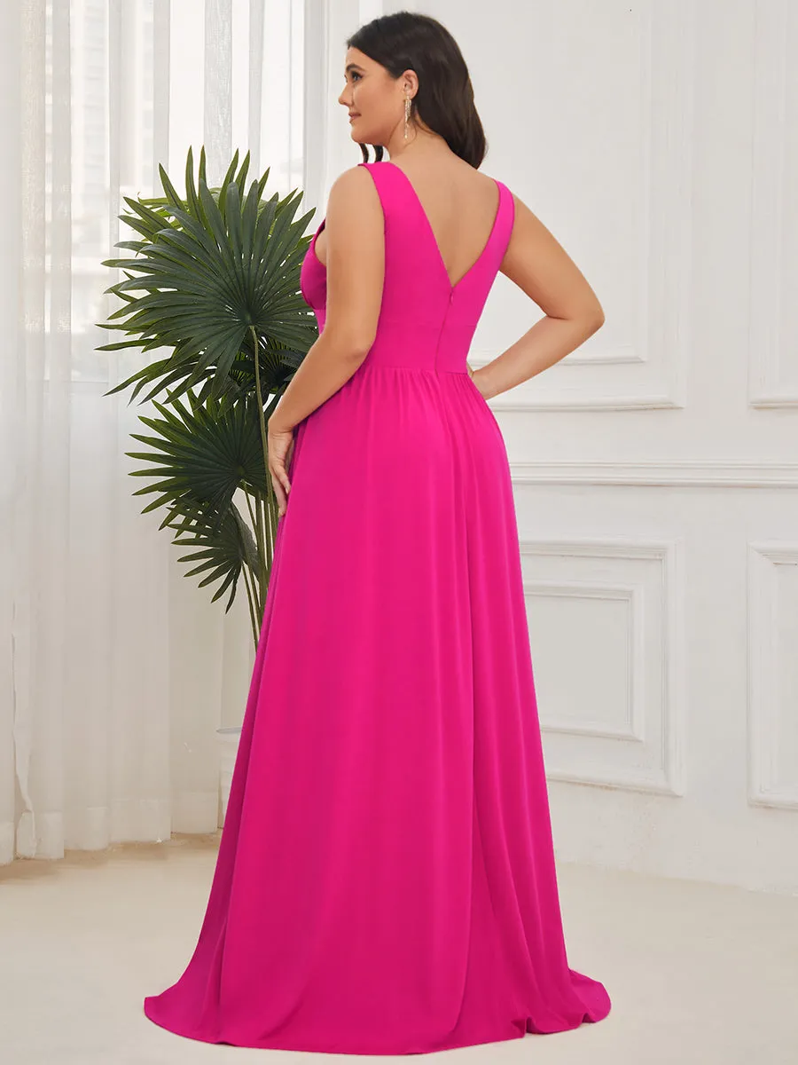 Plus Sleeveless Wholesale Bridesmaid Dresses with Deep V Neck and A Line