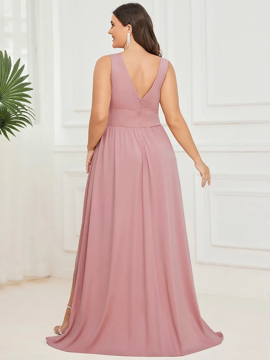 Plus Sleeveless Wholesale Bridesmaid Dresses with Deep V Neck and A Line