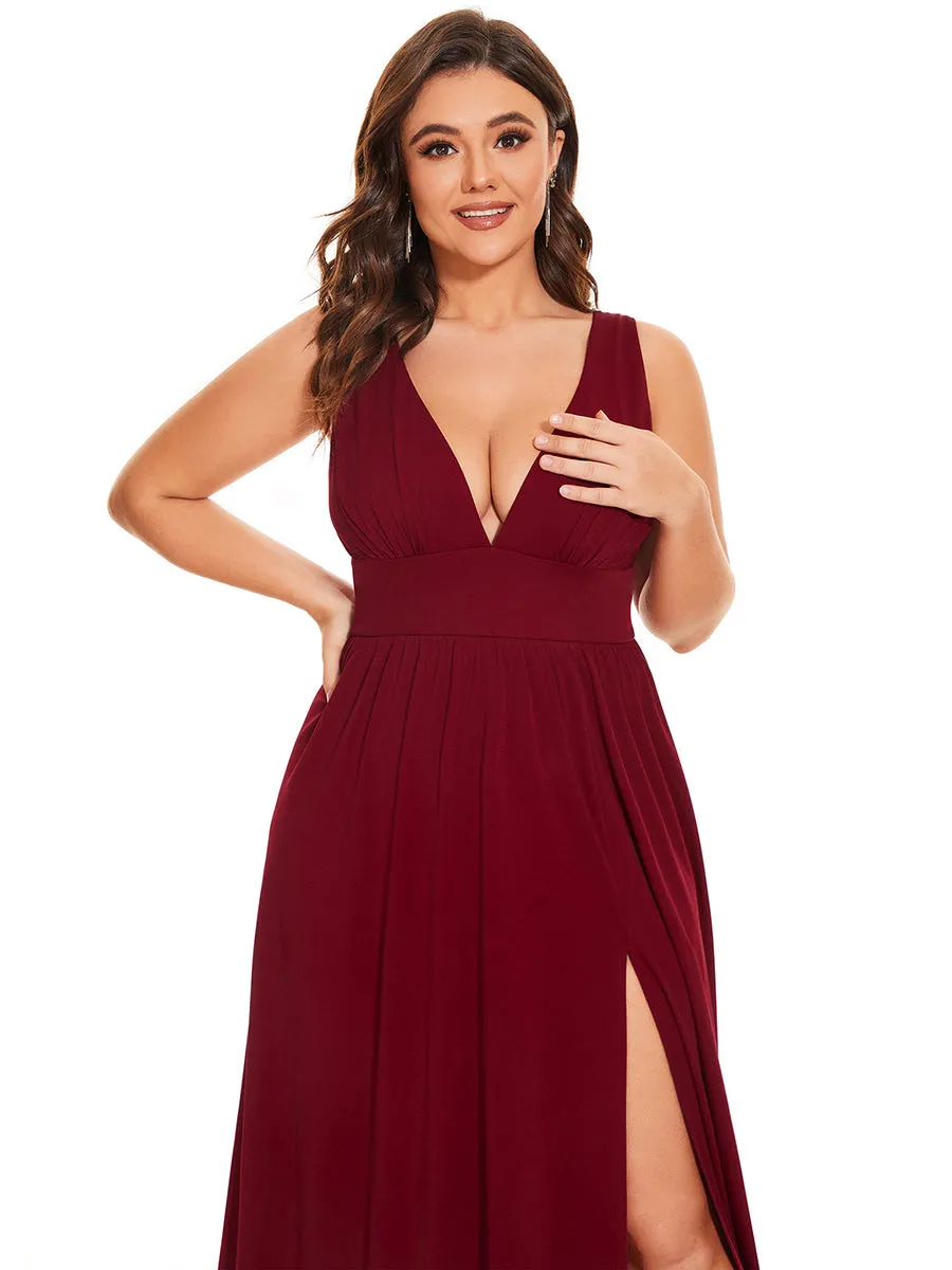 Plus Sleeveless Wholesale Bridesmaid Dresses with Deep V Neck and A Line