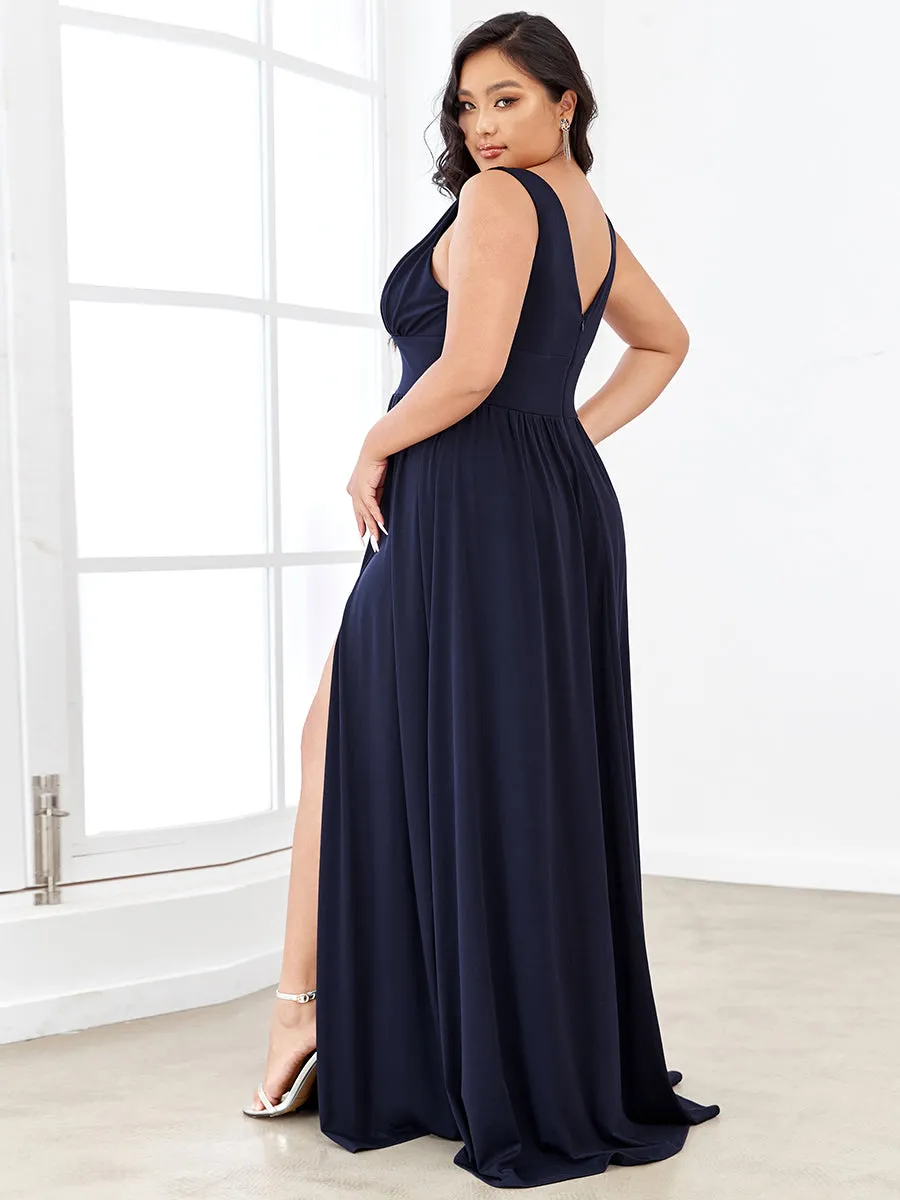 Plus Sleeveless Wholesale Bridesmaid Dresses with Deep V Neck and A Line