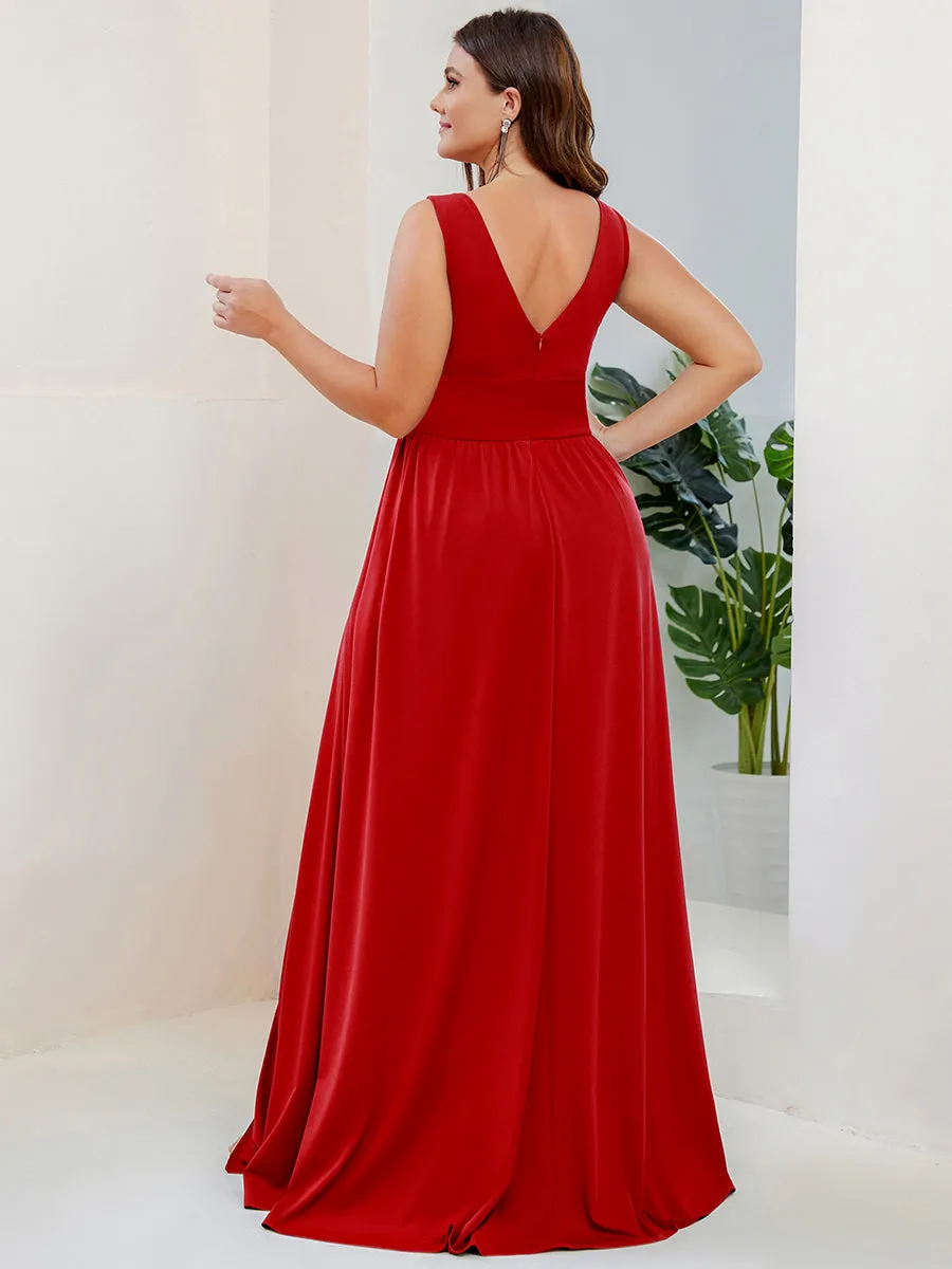 Plus Sleeveless Wholesale Bridesmaid Dresses with Deep V Neck and A Line