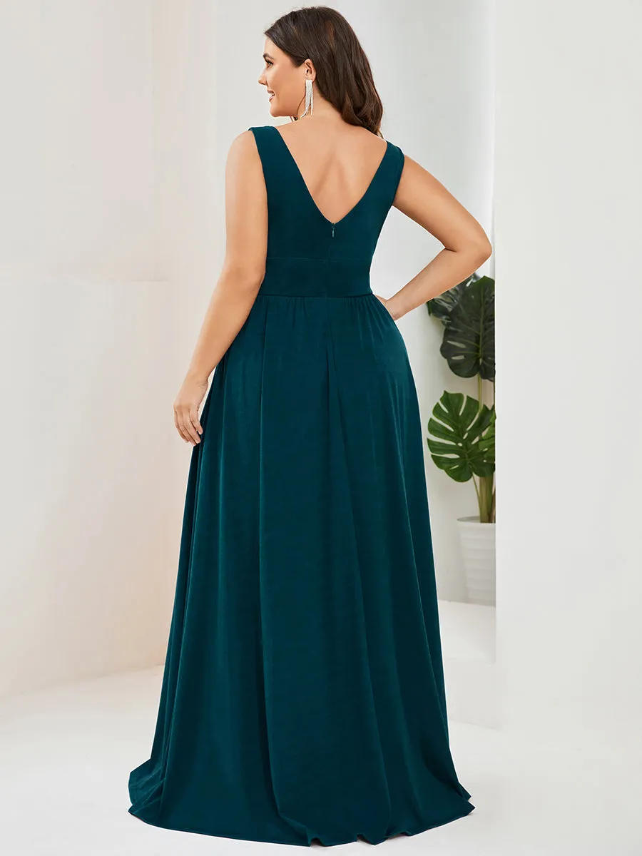 Plus Sleeveless Wholesale Bridesmaid Dresses with Deep V Neck and A Line