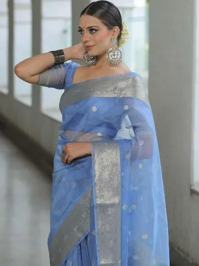 Powder Blue Kanchipuram Organza Saree