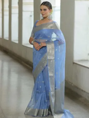 Powder Blue Kanchipuram Organza Saree