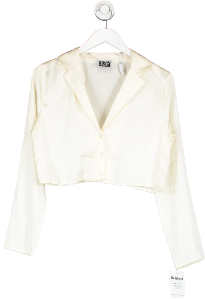 Reclaimed Vintage Cream Cropped Satin Blouse UK 6