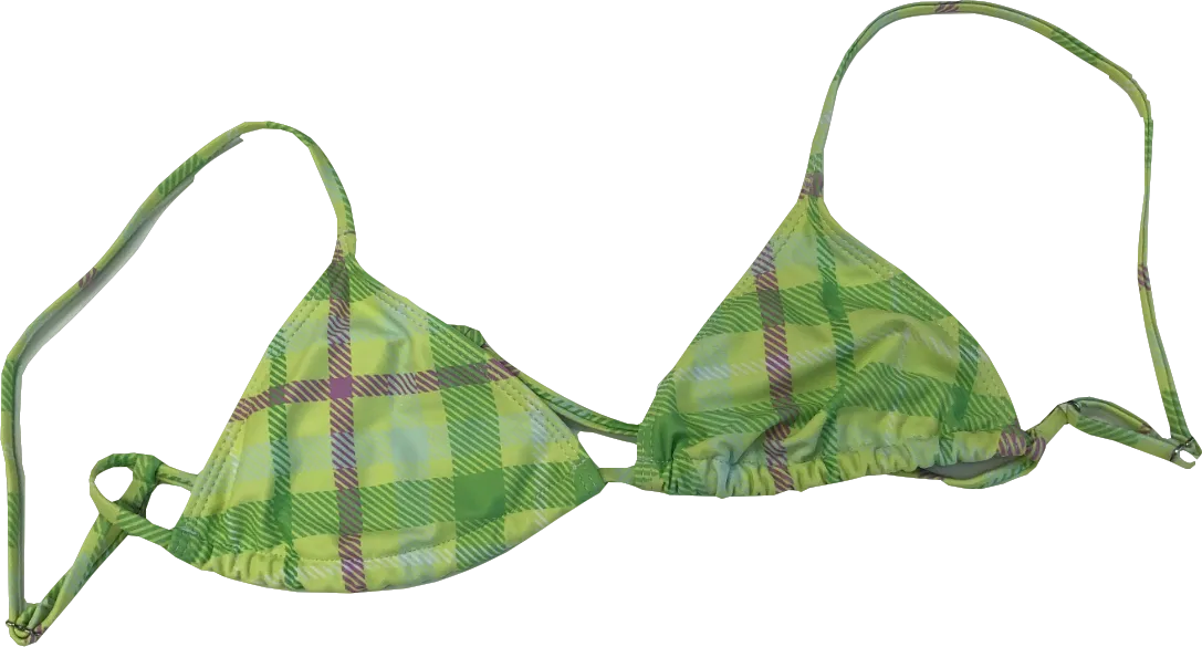 Reclaimed Vintage Green Gingham Print Bikini Top UK 12