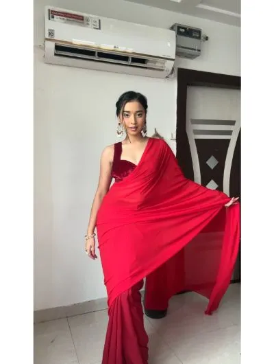 Red 1 Minute Saree Ready to Wear Dual Half Sari