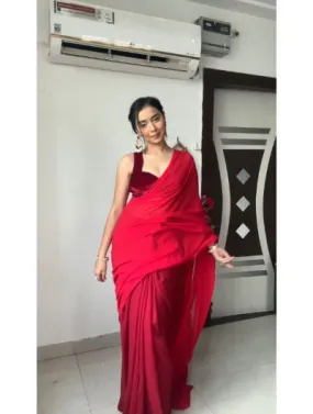 Red 1 Minute Saree Ready to Wear Dual Half Sari