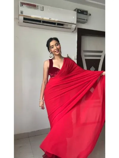 Red 1 Minute Saree Ready to Wear Dual Half Sari