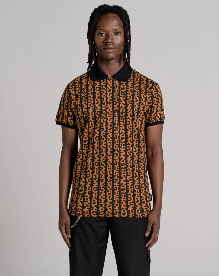 REDONDO UNISEX ANIMAL PRINT STRIPE POLO SHIRT | BLACK