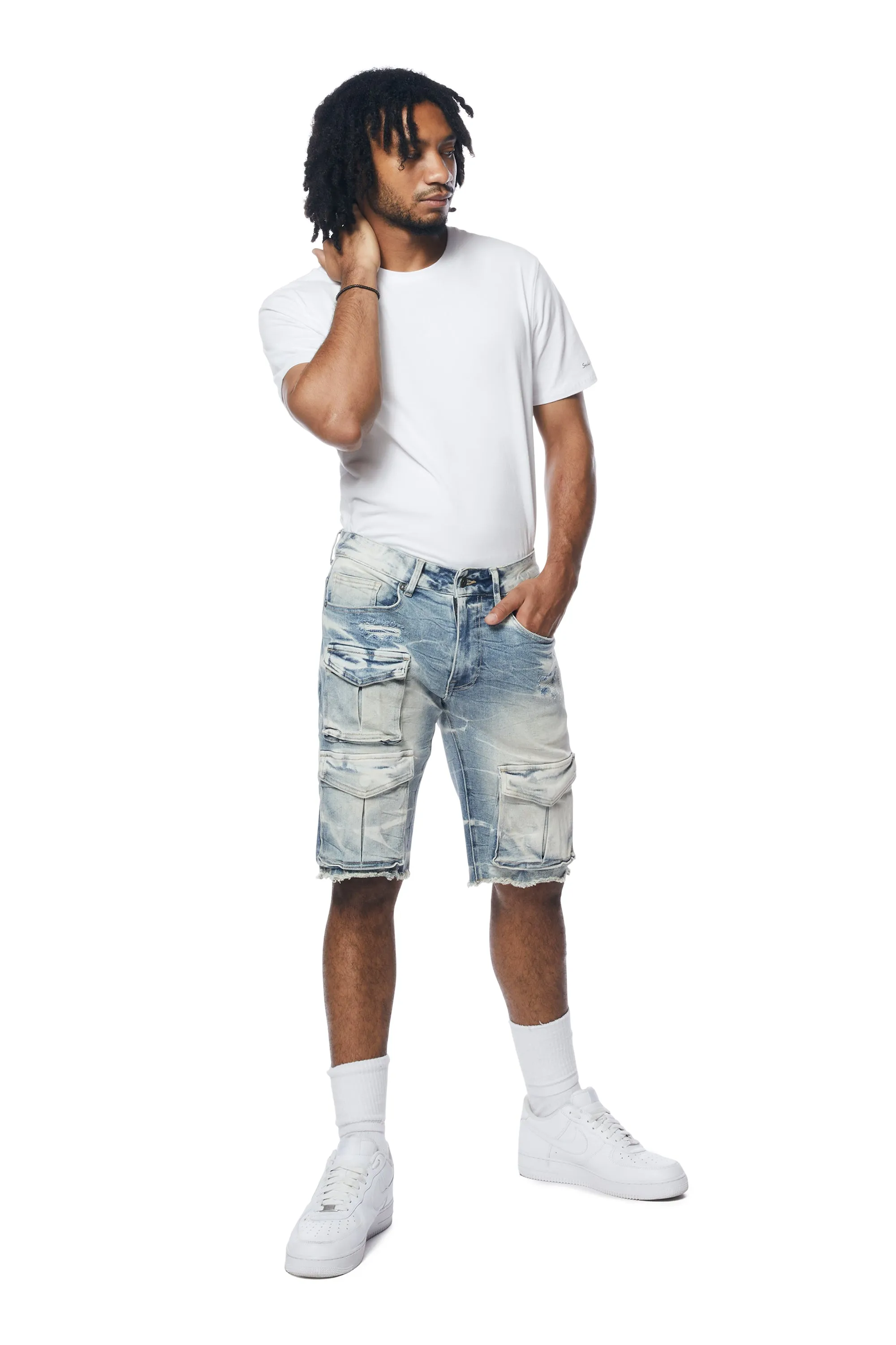 Rip & Repair Cargo Jean Shorts - Bergen Blue