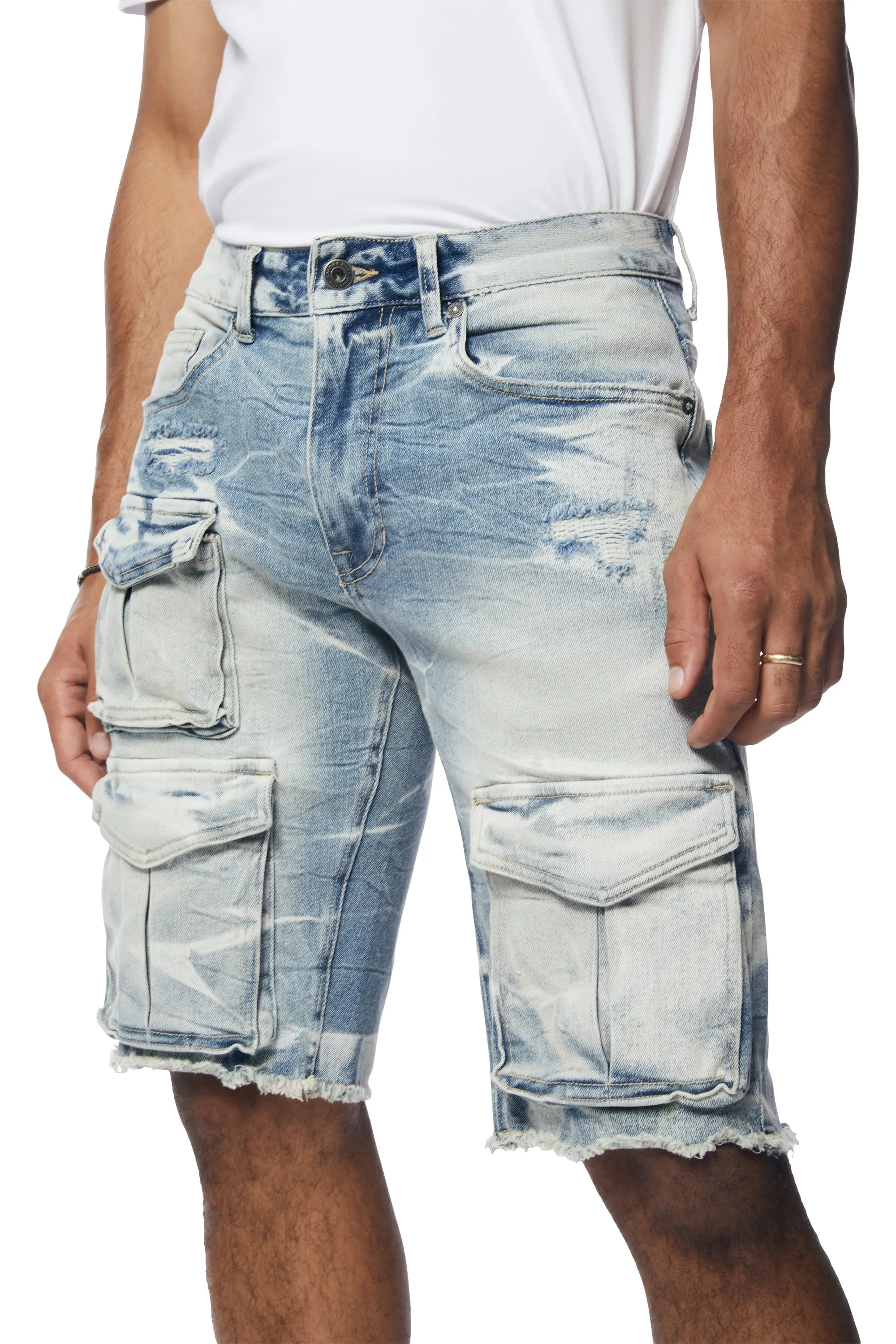 Rip & Repair Cargo Jean Shorts - Bergen Blue