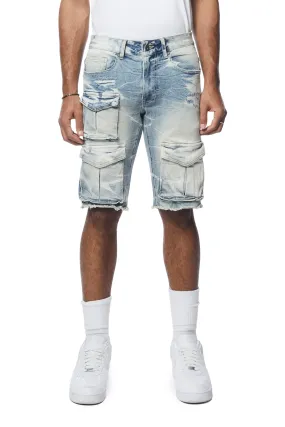 Rip & Repair Cargo Jean Shorts - Bergen Blue