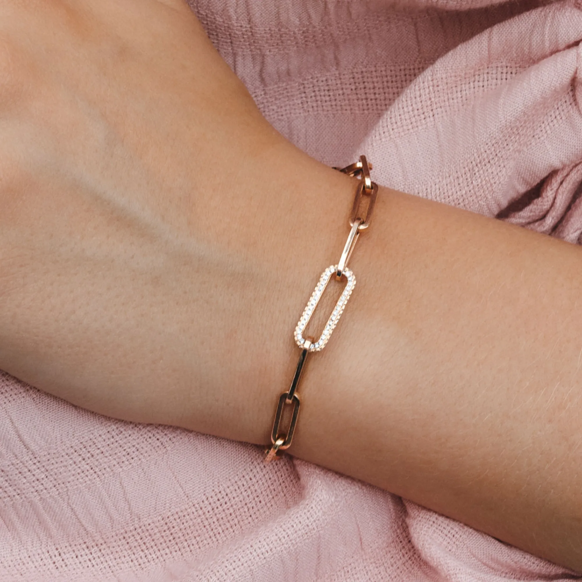 Rose Gold Paperclip Diamond Link Bracelet