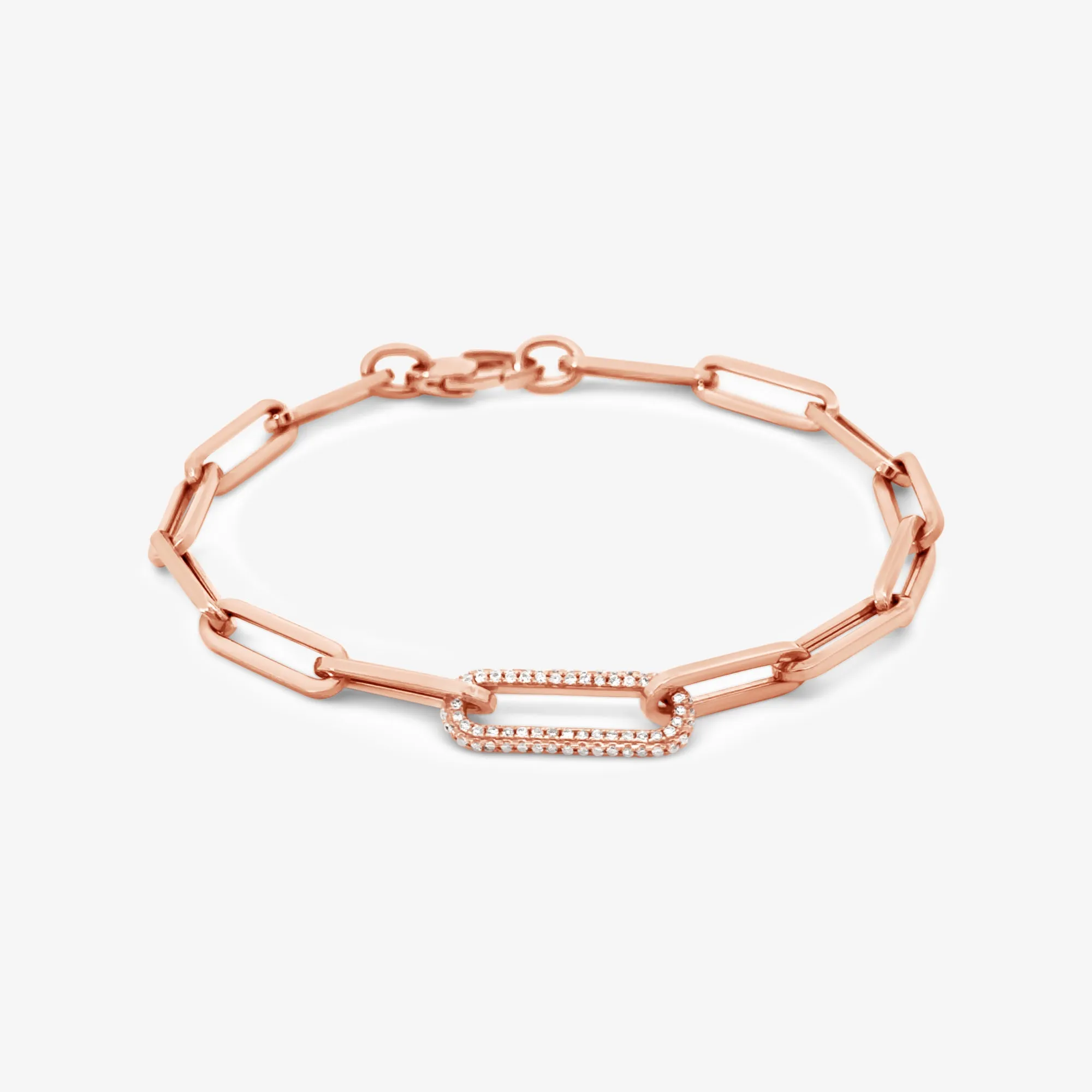 Rose Gold Paperclip Diamond Link Bracelet