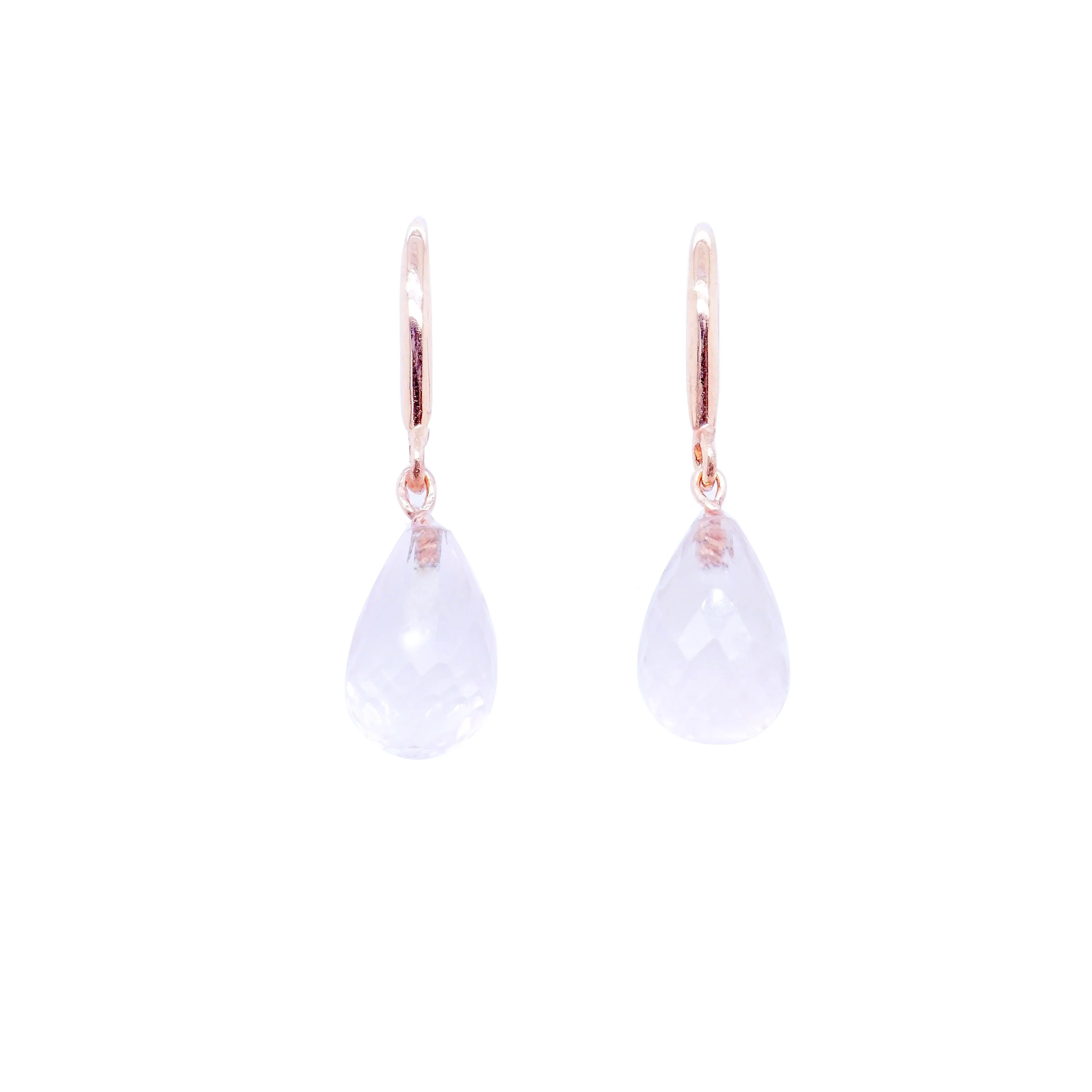 Rose Quartz Briolette Earrings - Rose Quartz Drop Earrings - Dainty Rose Quartz Earrings