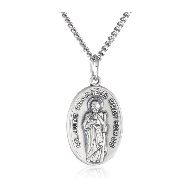 Saint Jude Pray For Us Necklace Silver Saint Jude Chain