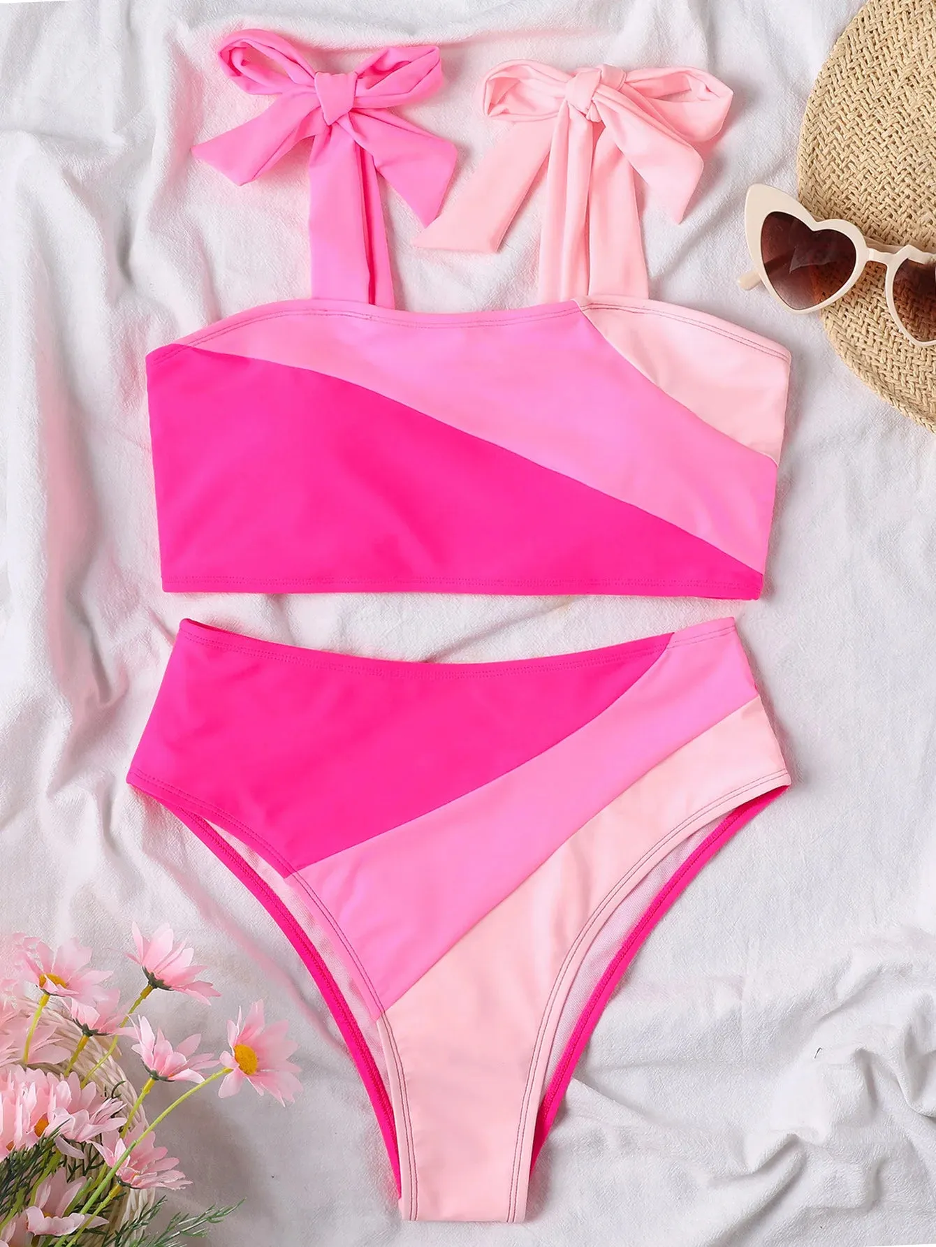 Sarah Pink - High Waist Bikini mit Farbblockdesign