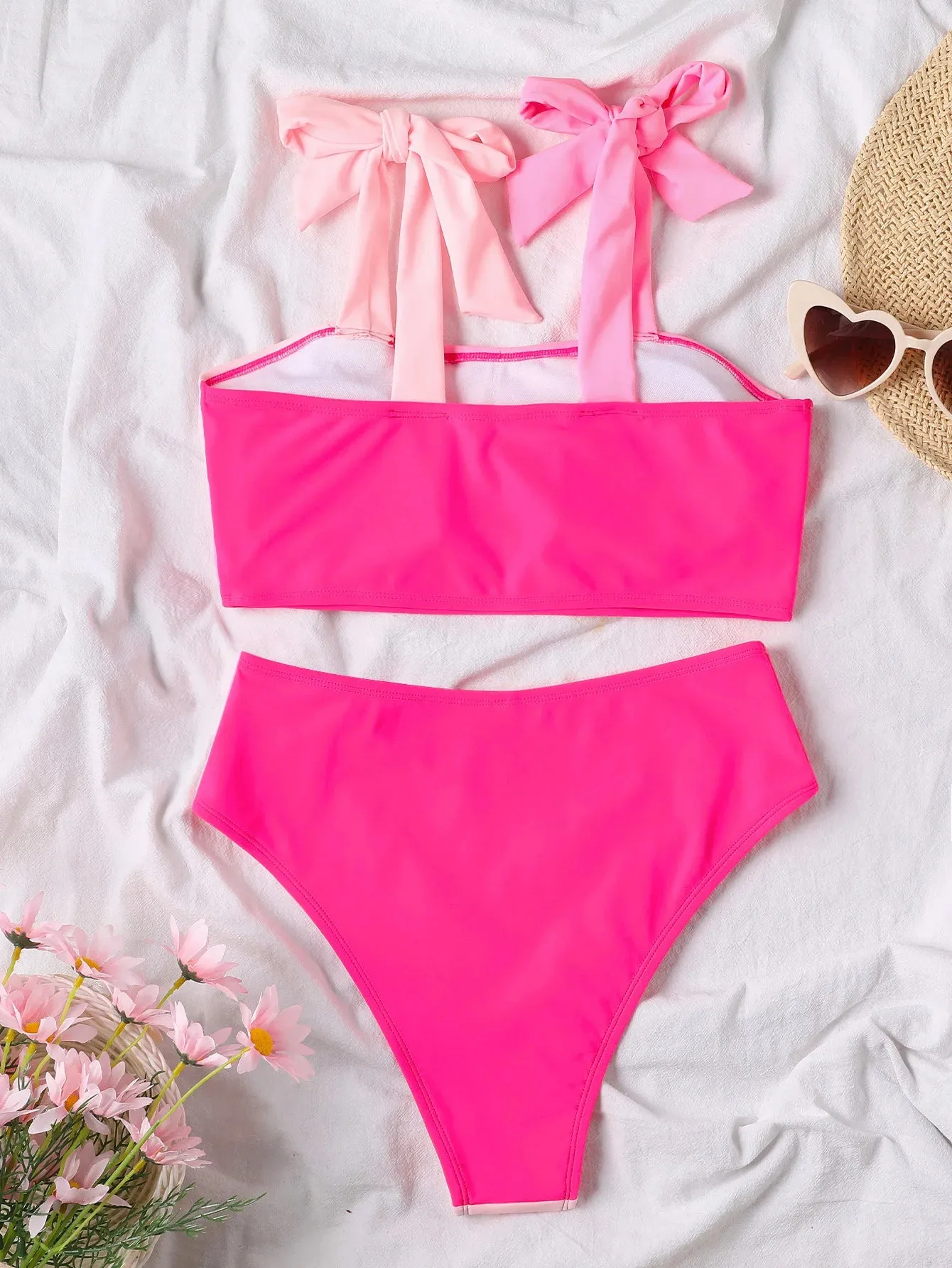 Sarah Pink - High Waist Bikini mit Farbblockdesign