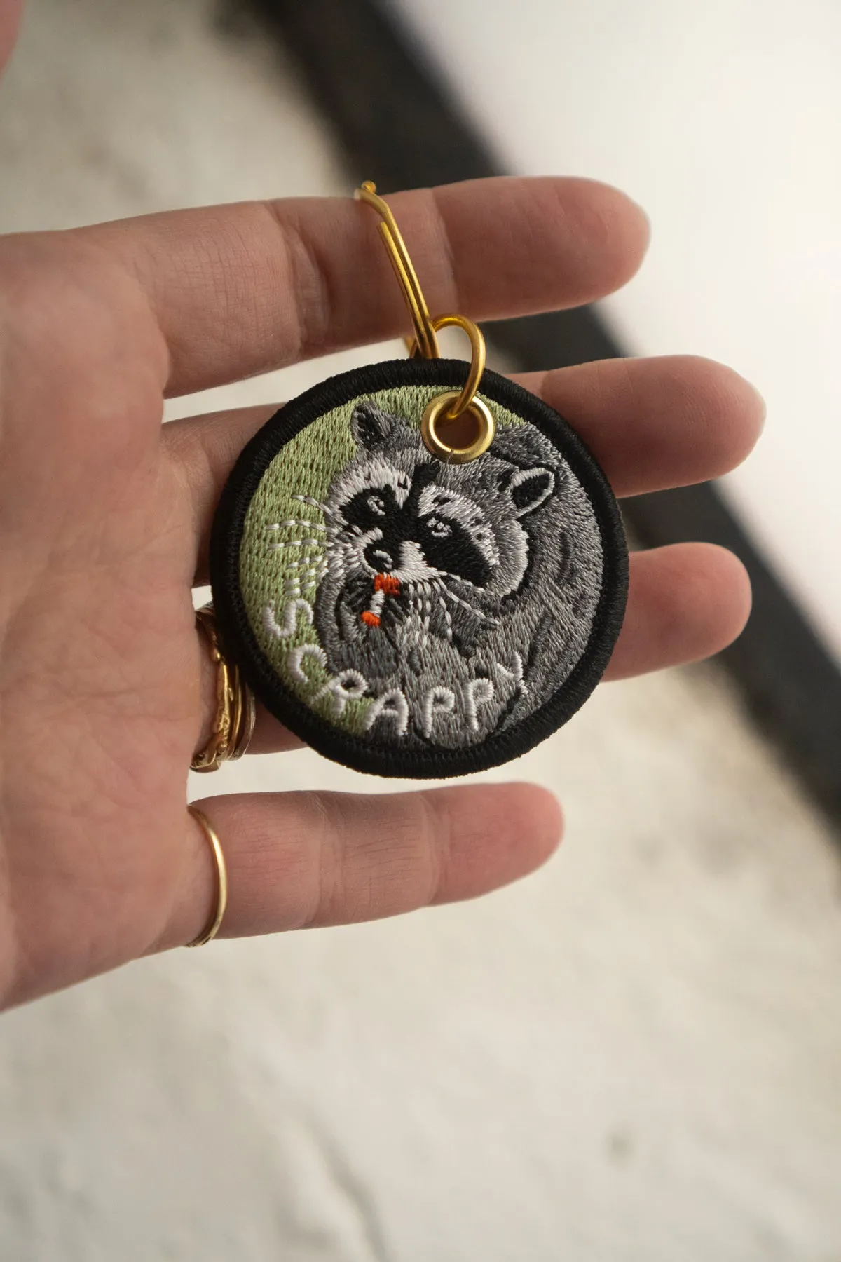 Scrappy Raccoon - Embroidered Keychain