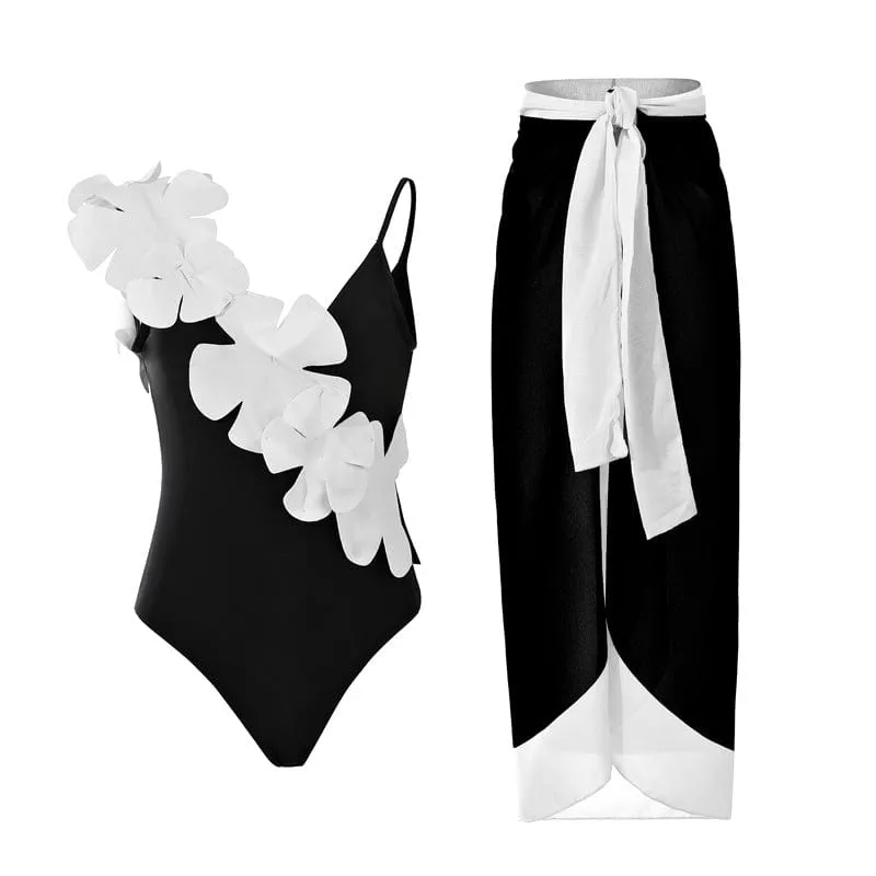 Sexy Women's Swimsuit Multiple Styles 3D Flowers One-piece Bathing Suit Set