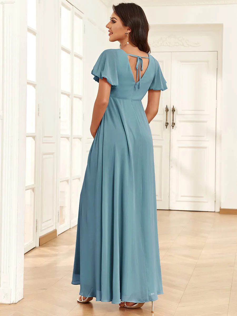 Short Lantern Sleeves Deep V Neck A Line Wholesale Maternity Dresses