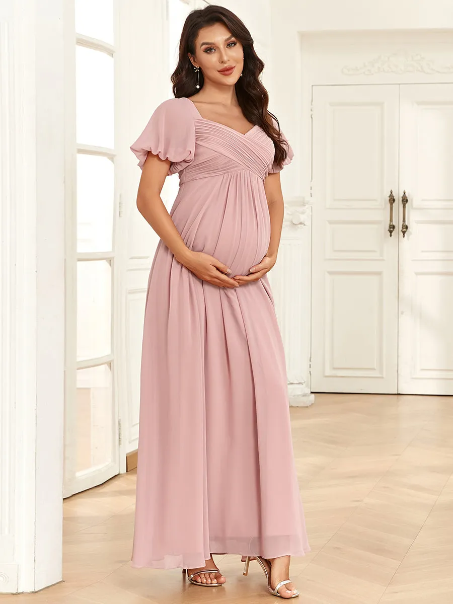 Short Lantern Sleeves Deep V Neck A Line Wholesale Maternity Dresses