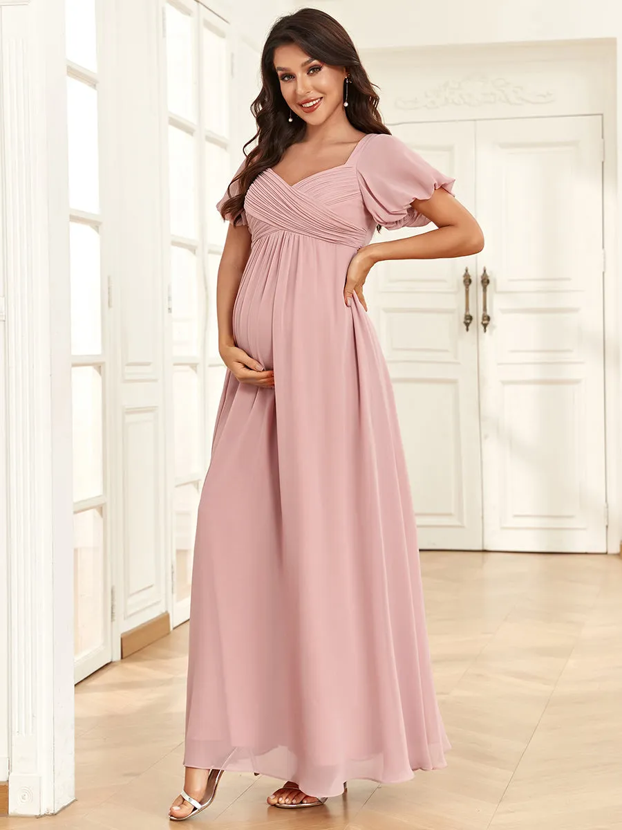 Short Lantern Sleeves Deep V Neck A Line Wholesale Maternity Dresses