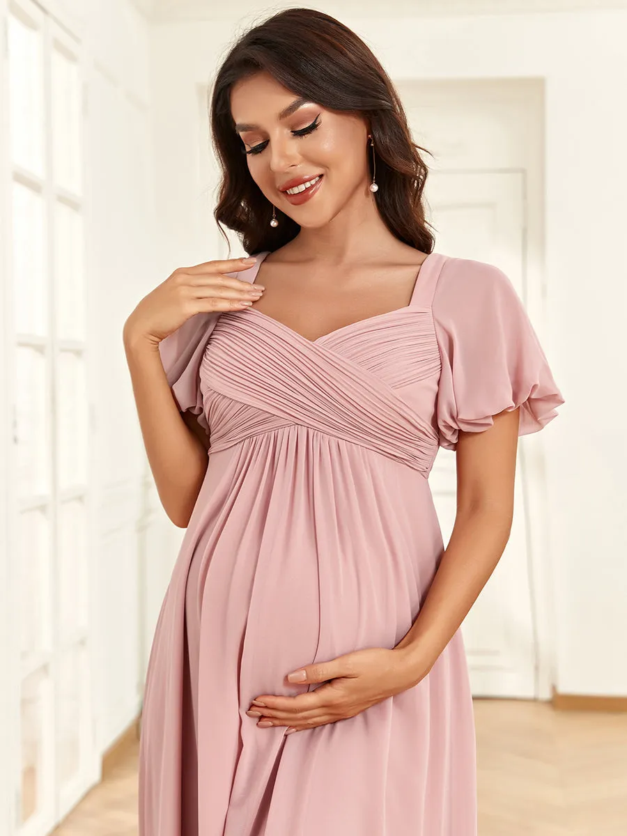 Short Lantern Sleeves Deep V Neck A Line Wholesale Maternity Dresses