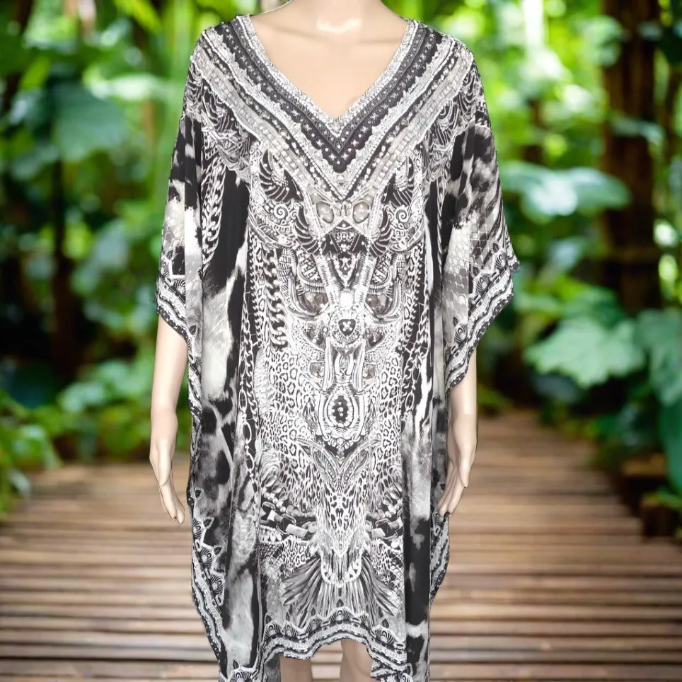 Short Silk Embellished Kaftan Dress