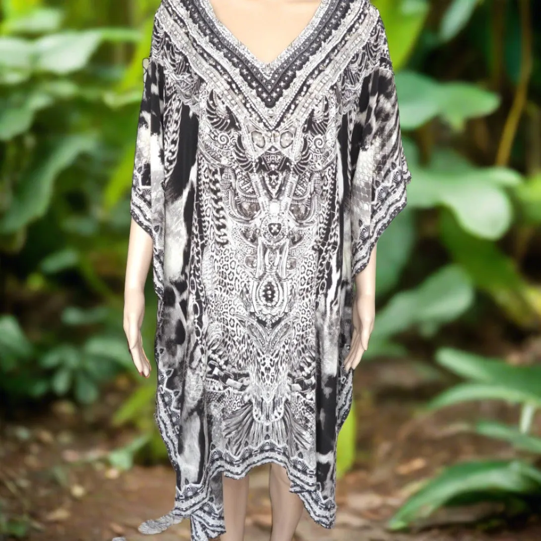 Short Silk Embellished Kaftan Dress