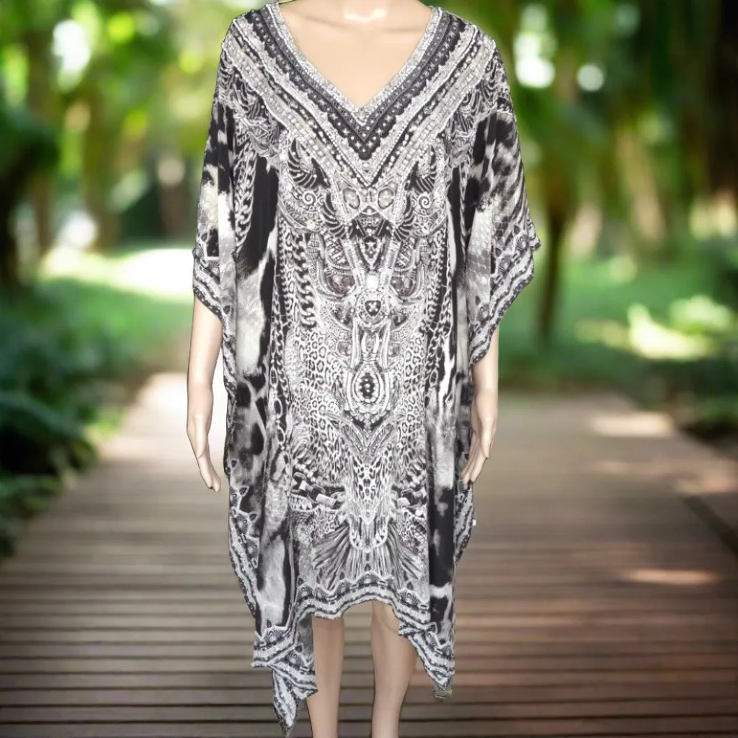 Short Silk Embellished Kaftan Dress