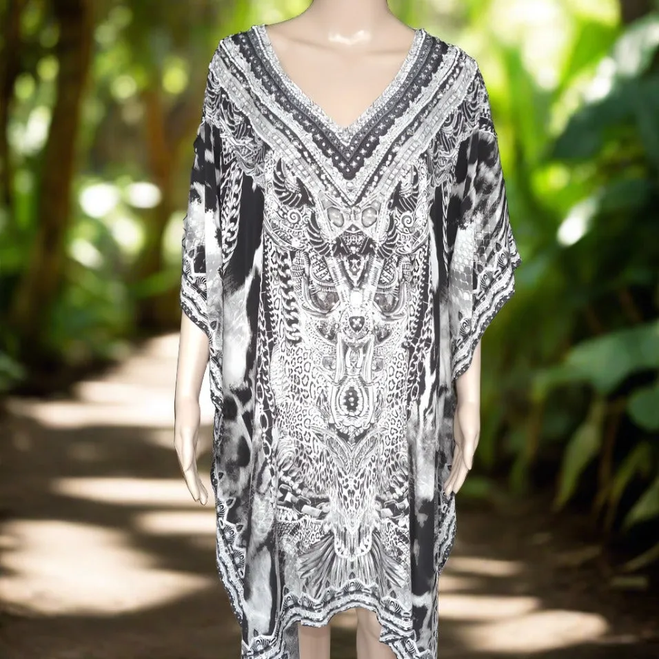 Short Silk Embellished Kaftan Dress