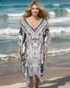 Short Silk Embellished Kaftan Dress