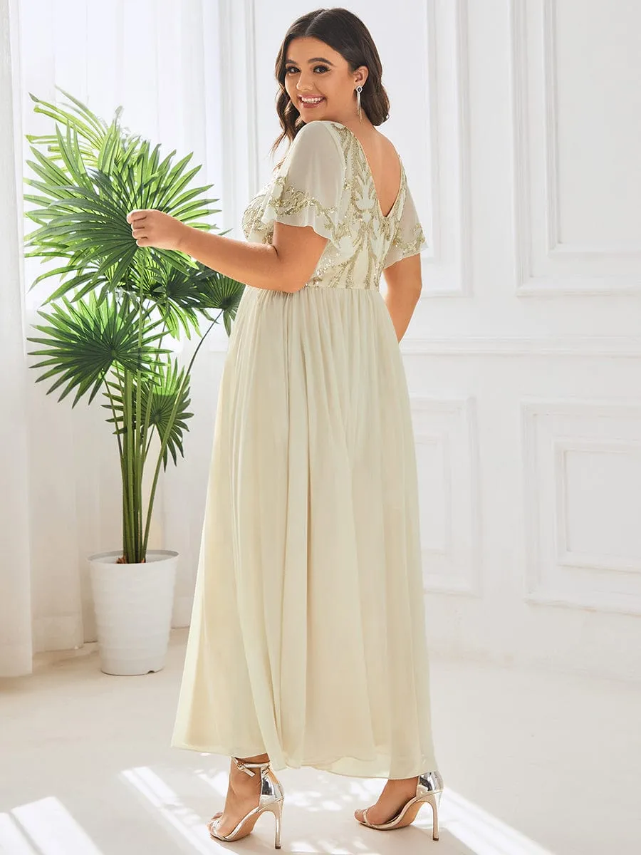 Short Sleeve V-Neck Sequin Chiffon A-Line Mother of the Bride Dress