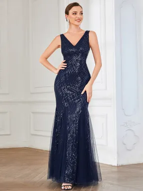 Sleeveless A Line Deep V Neck Floor Length Wholesale Evening Dresses