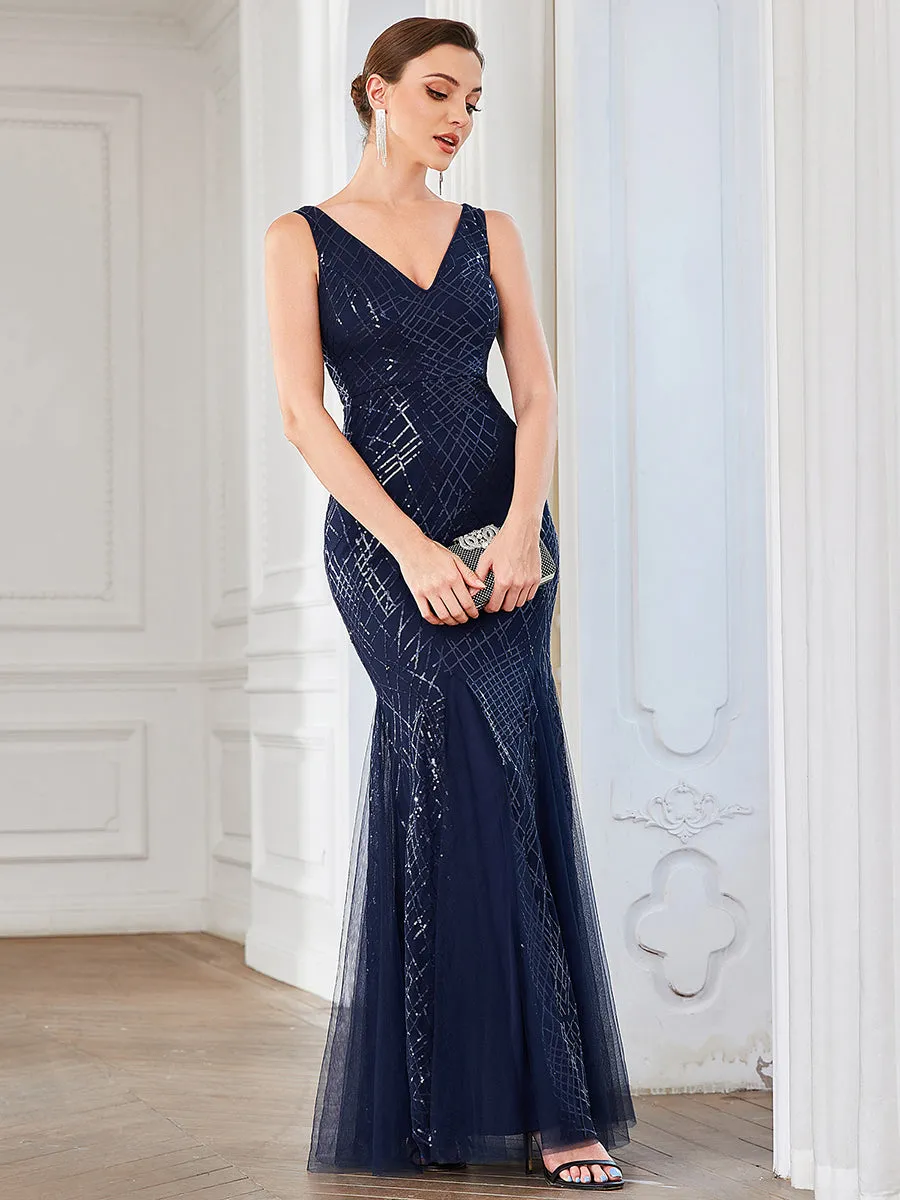 Sleeveless A Line Deep V Neck Floor Length Wholesale Evening Dresses