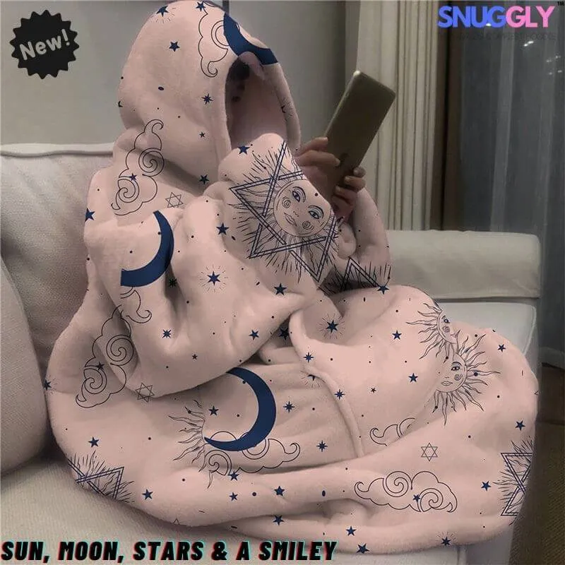 Snuggly™ Oversized Sun, Moon, Stars & A Smiley Blanket Hoodie