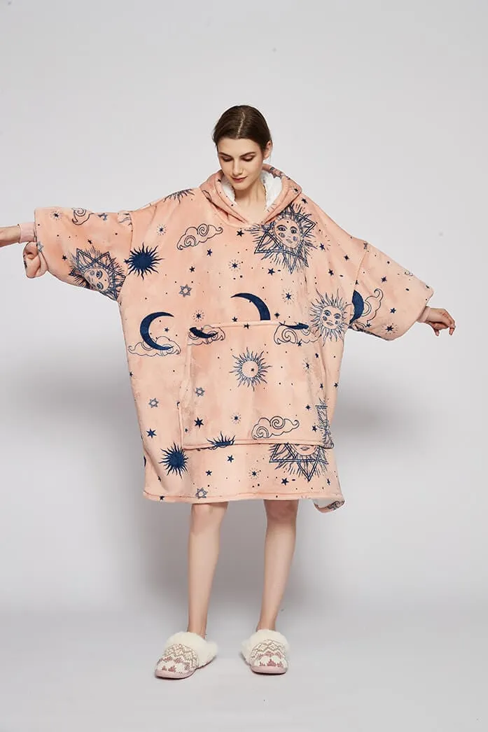 Snuggly™ Oversized Sun, Moon, Stars & A Smiley Blanket Hoodie