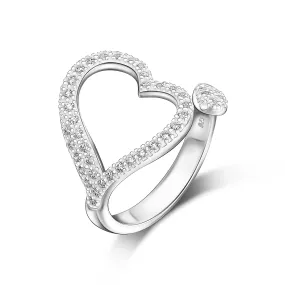 Sparkling CZ Open Heart Ring Adjustable Silver Ring