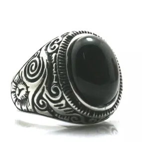 Stainless Steel Black Stone Vintage Ring